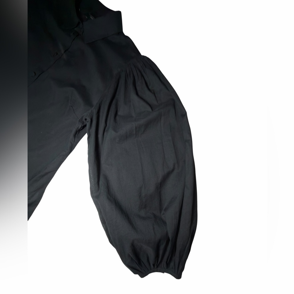 Banana Republic Cotton Voile Black Women's  Shirt Plated Balloon Sleeve L NEW - Picture 13 of 16